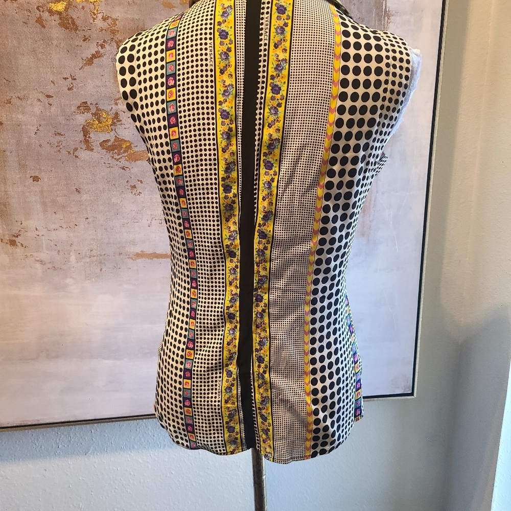 Versace Yellow and Black And White Pok A Dot Sleeveless Shirt 44 EU/US M - Picture 6 of 11